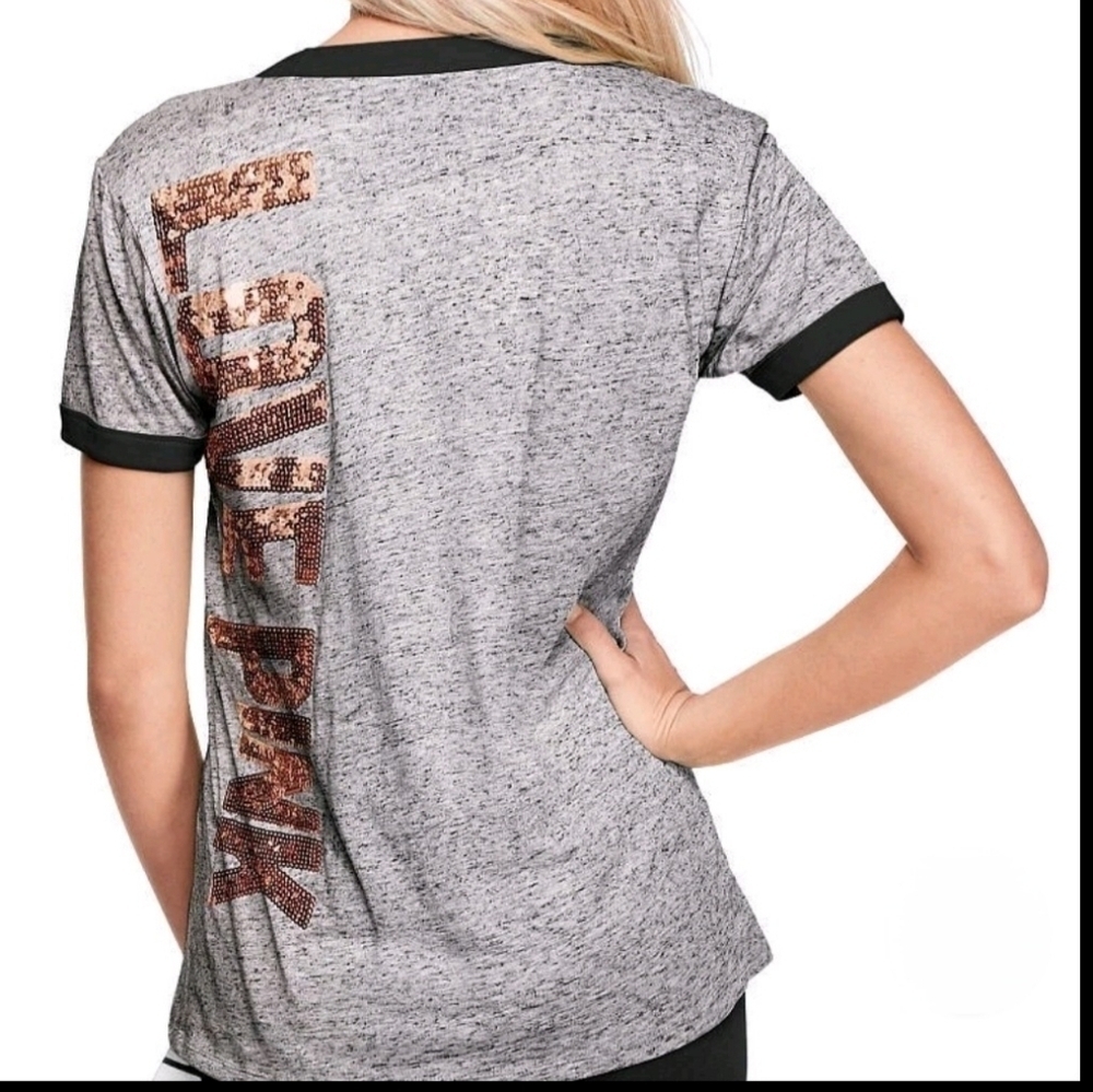 2010s Victoria's Secret Pink Bling Ringer Crew Tee Mcbling Size XS
